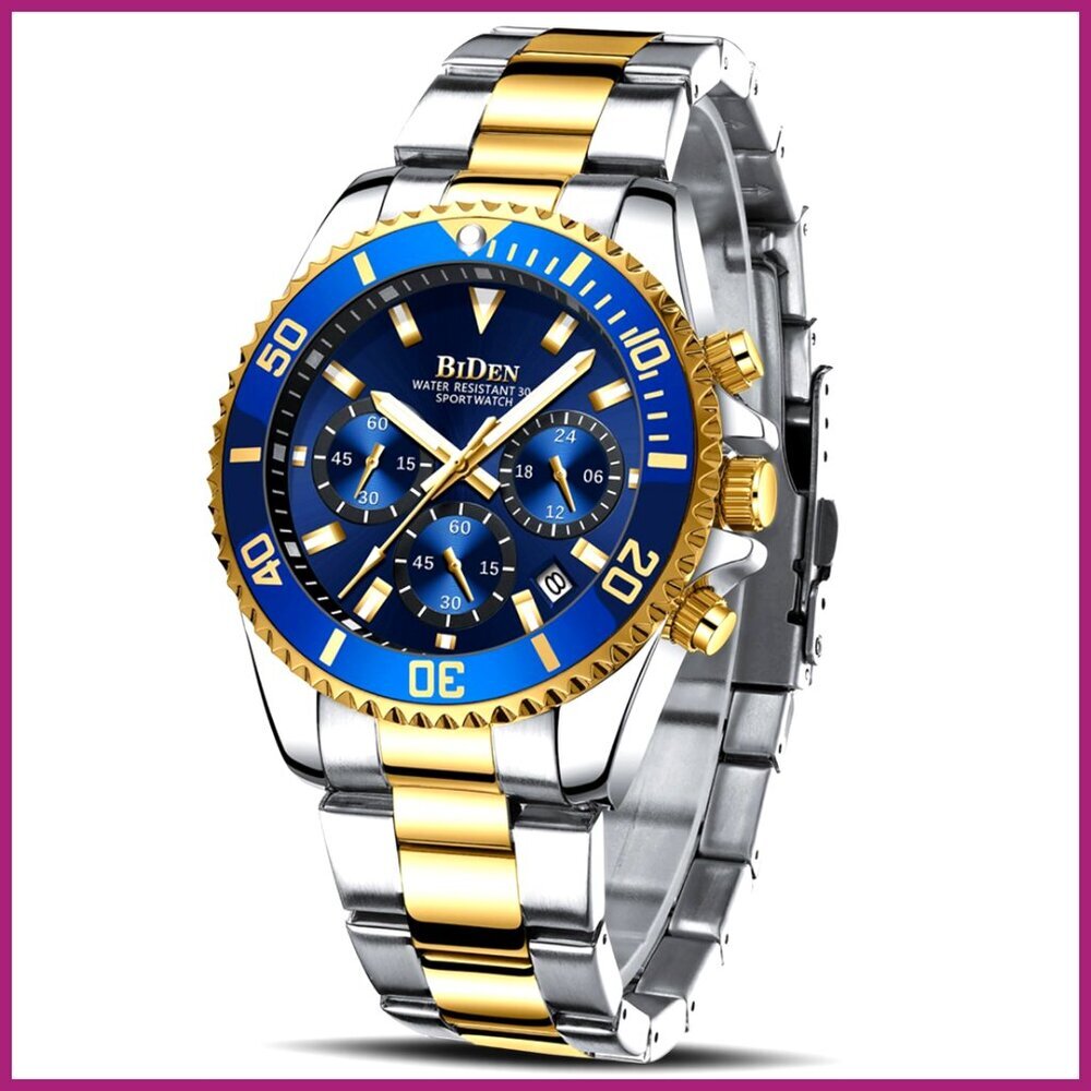 Stainless Steel Chronograph Watch with Date and Waterproof